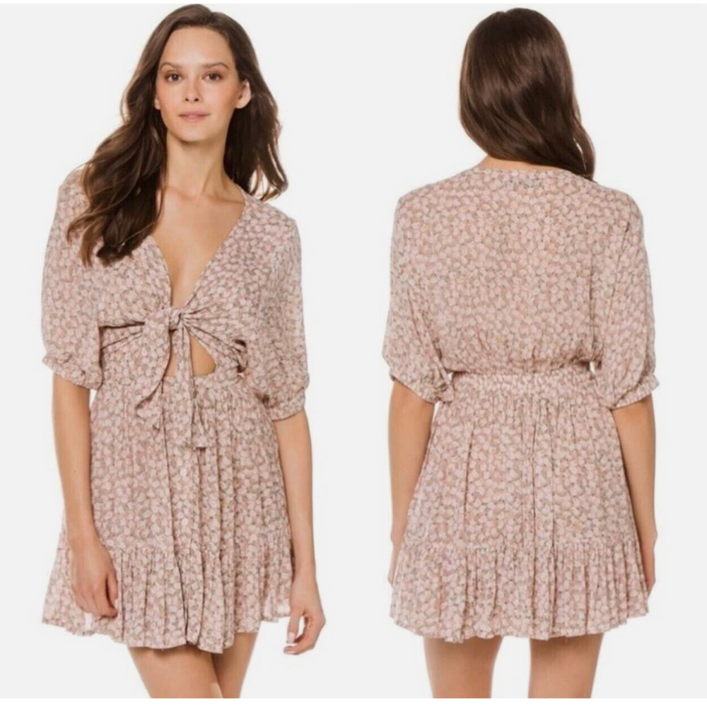 Faithfull The Brand Women MEDIUM Mini Dress Marigot Tie Front Azalea Floral Boho - Picture 1 of 12